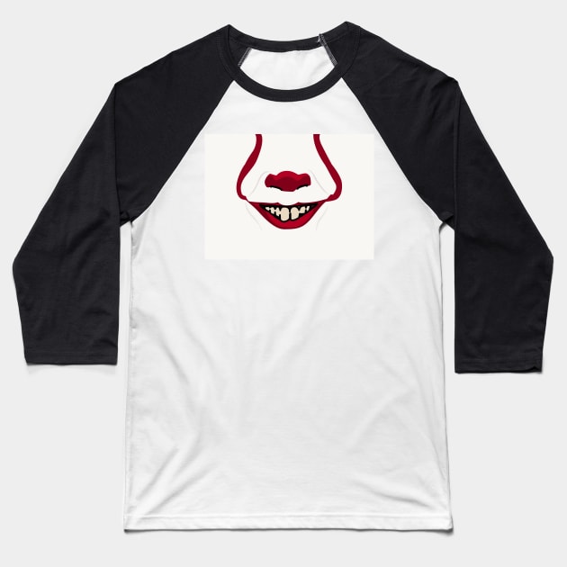 Creepy Clown Mouth Baseball T-Shirt by Jakmalone